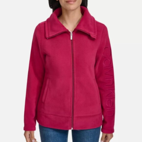 NEW Calvin Klein Jeans Womens S Red Full Zip Fleece  Sweatshirt - Picture 1 of 10